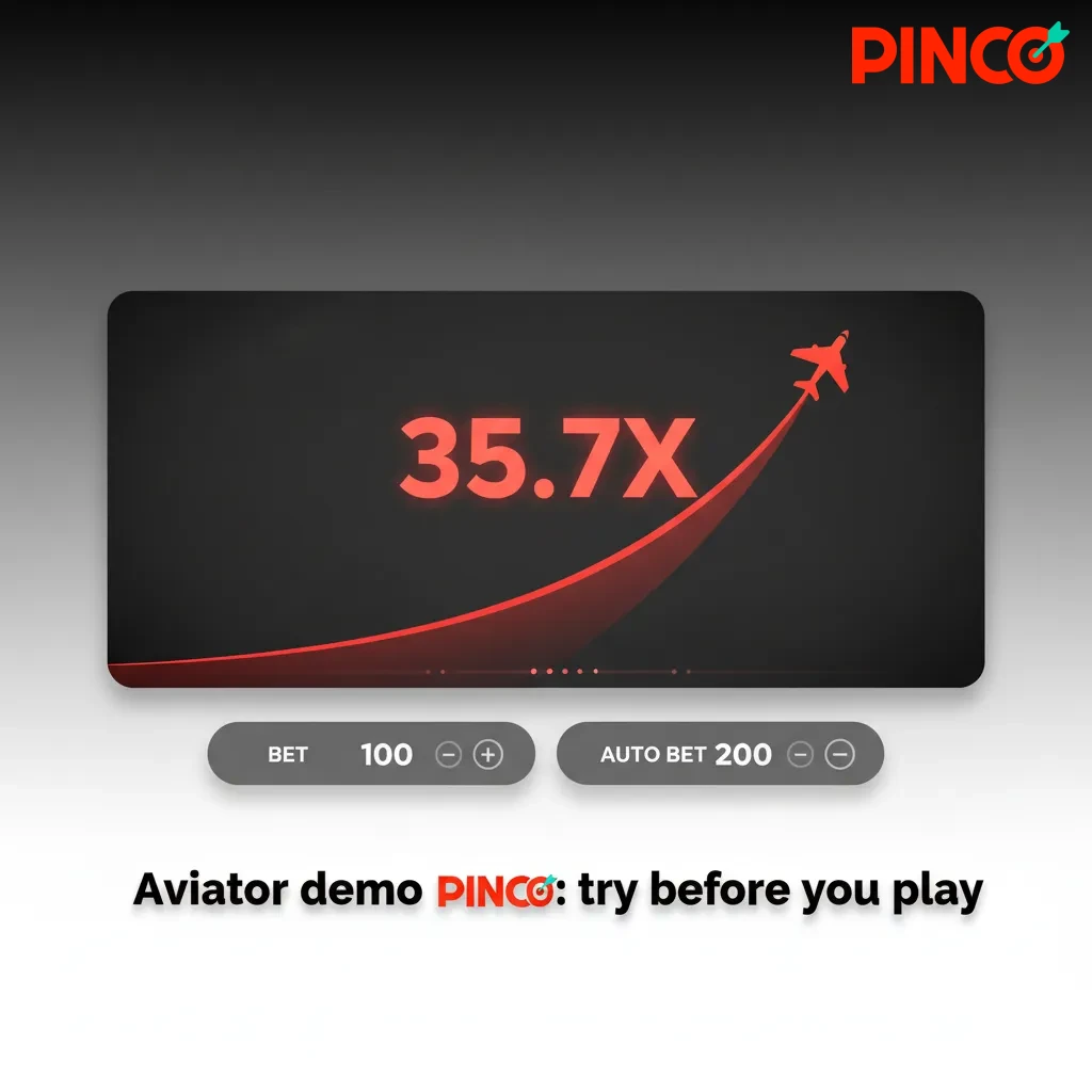 Pinco Aviator demo screen with virtual credits, multiplier graph, and Auto Bet/Auto Cashout for risk-free practice.