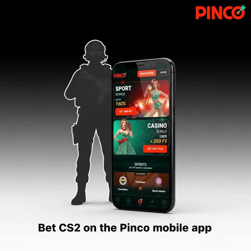Phone showing the Pinco app with CS2 esports odds, live lines, bet slip, and CAD cash-out.
