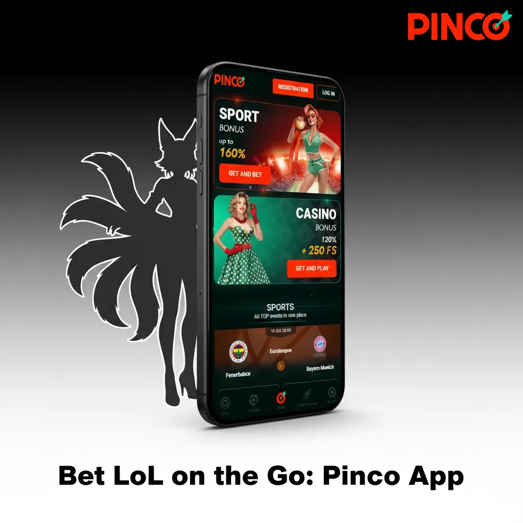 Pinco mobile app on phone screen showing League of Legends live odds, markets, and CAD deposit methods.