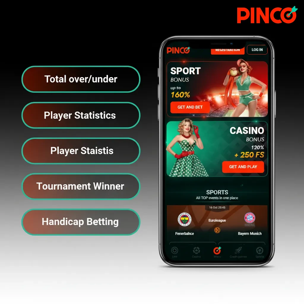 Graphic titled Bet Types Explained in Pinco: Moneyline, Spread, Totals, Parlay, Same Game Parlay; tailor risk and reward.