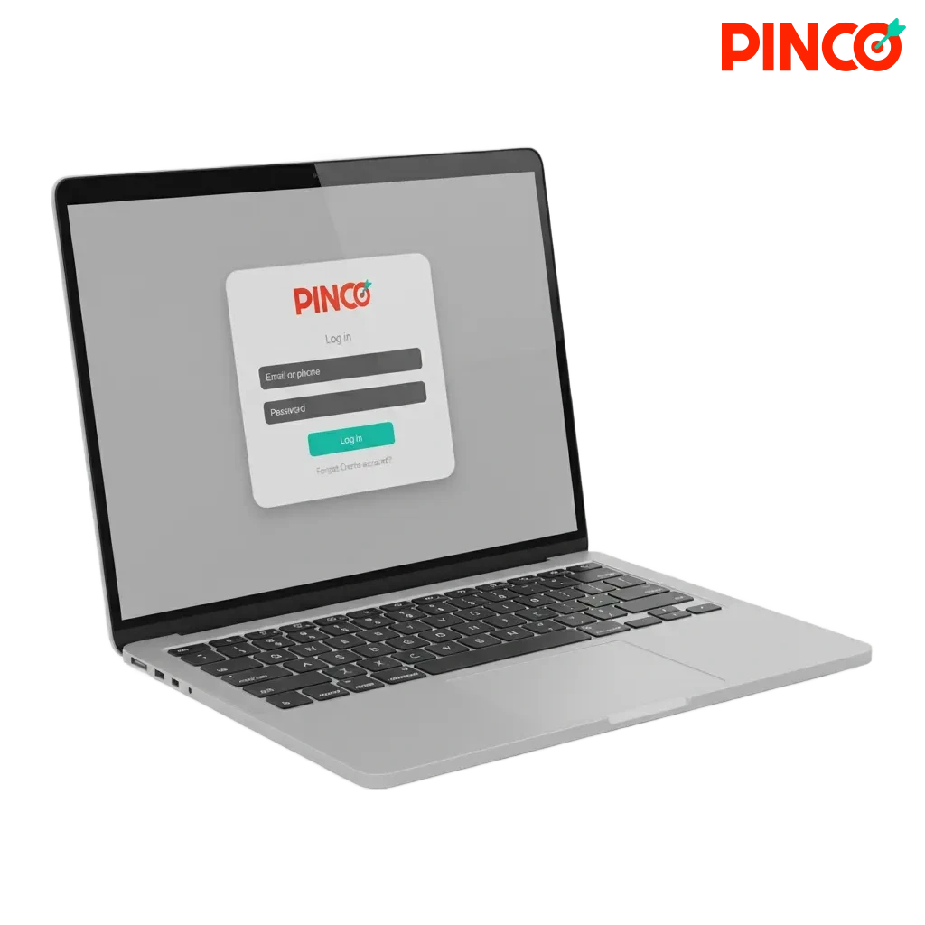 Écran de connexion Pinco sur site et app mobile, email et mot de passe, sécurité renforcée avec 2FA, accès paris et casino.