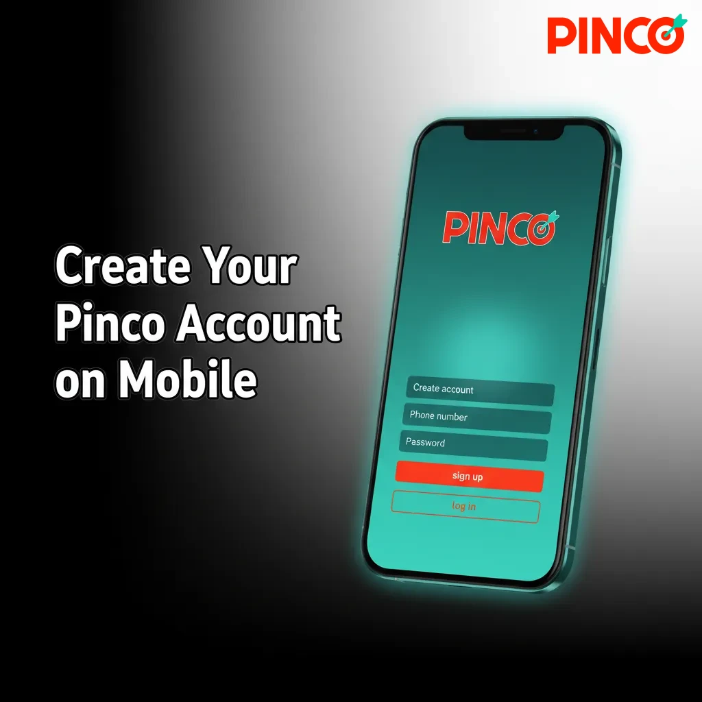 Smartphone with Pinco signup screen, checklist: email, password, CAD, personal info, age and location checks, Canada.