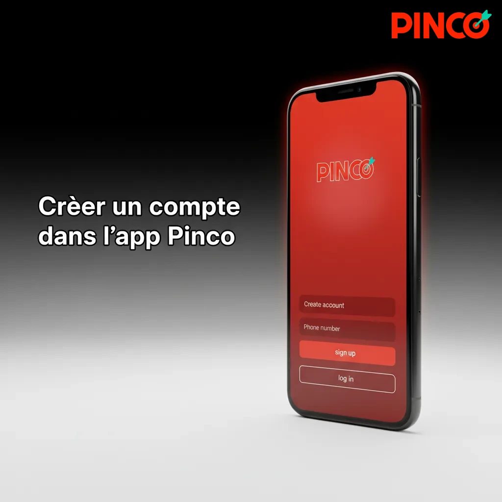 Écran de création de compte Pinco avec étapes: S’inscrire, infos perso, vérif email, KYC pour activer dépôts et retraits