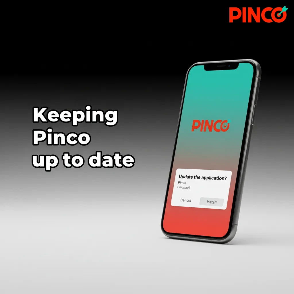 iPhone Home Screen with Pinco icon and cloud sync arrows, showing automatic web app updates and no manual checks.