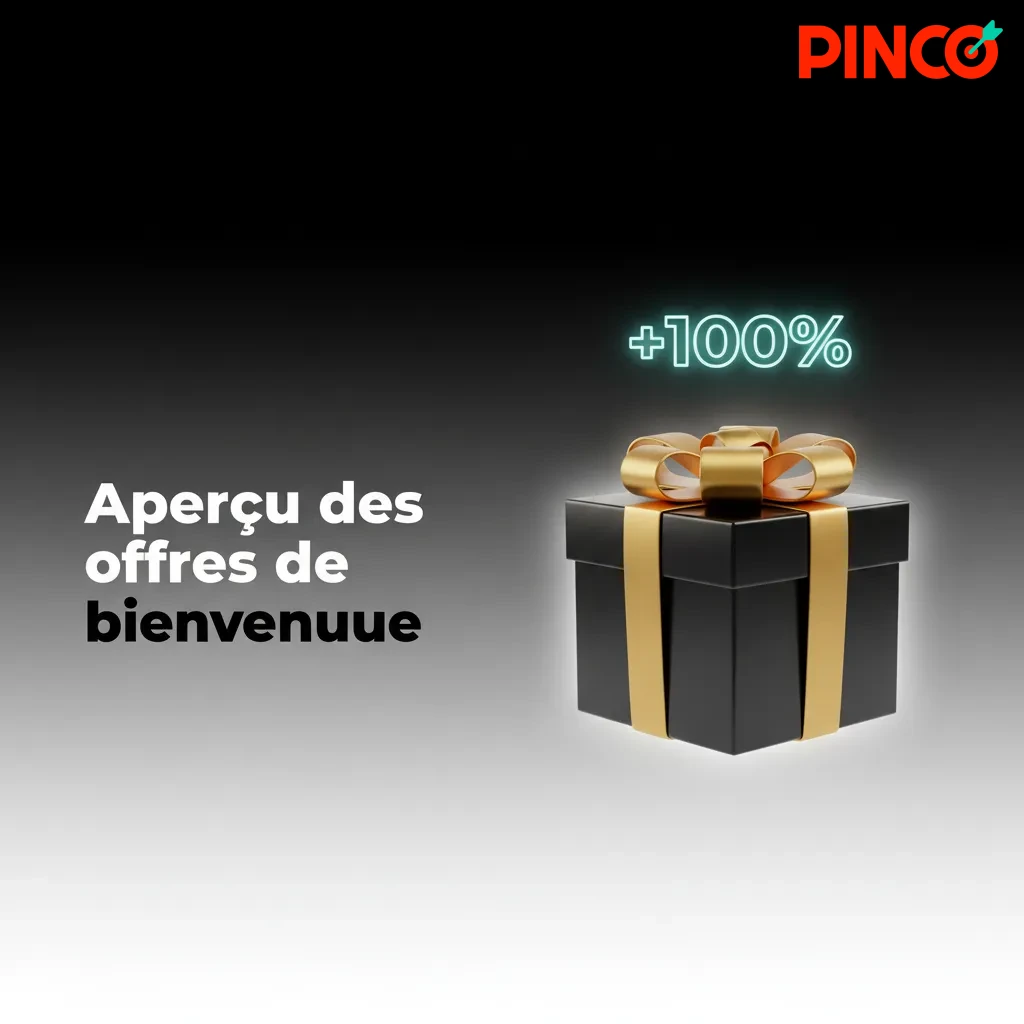Offres de bienvenue Pinco: dépôts 200%, 100%, 100%, 50% (jusqu'à 2 500 C$); 250 tours gratuits; mise 35x; dépôt min 20 C$