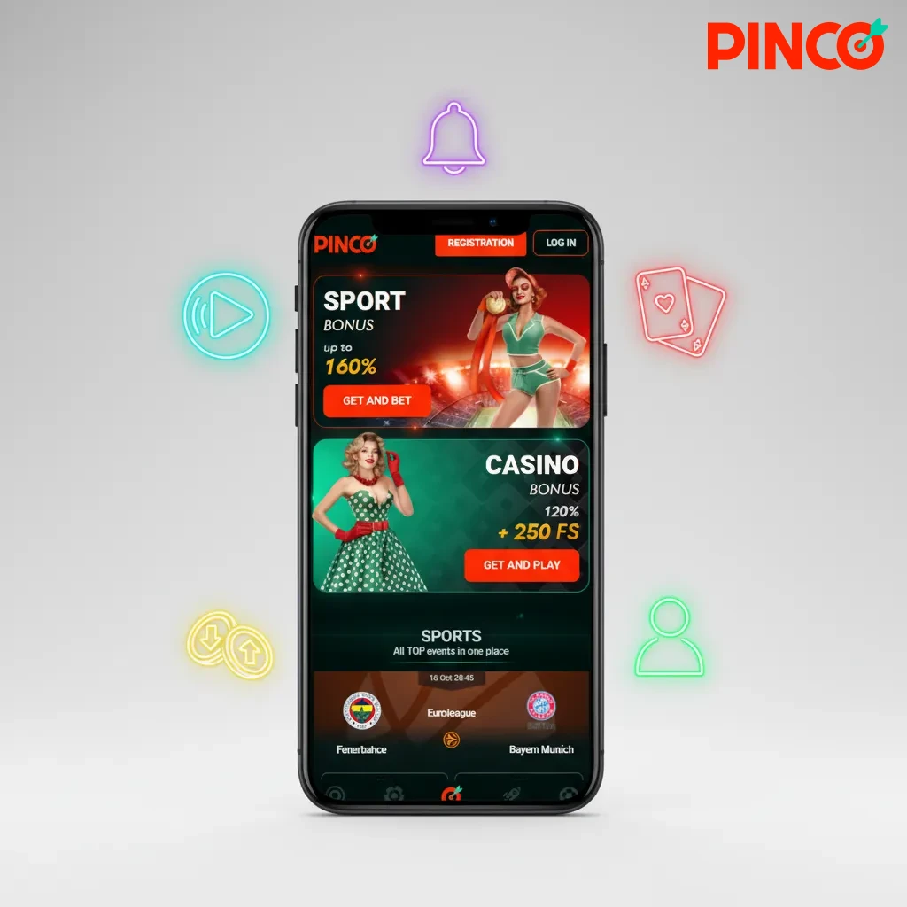 Pinco app screens highlighting time‑saving features: live odds, quick search, wallet, cashier, and casino.