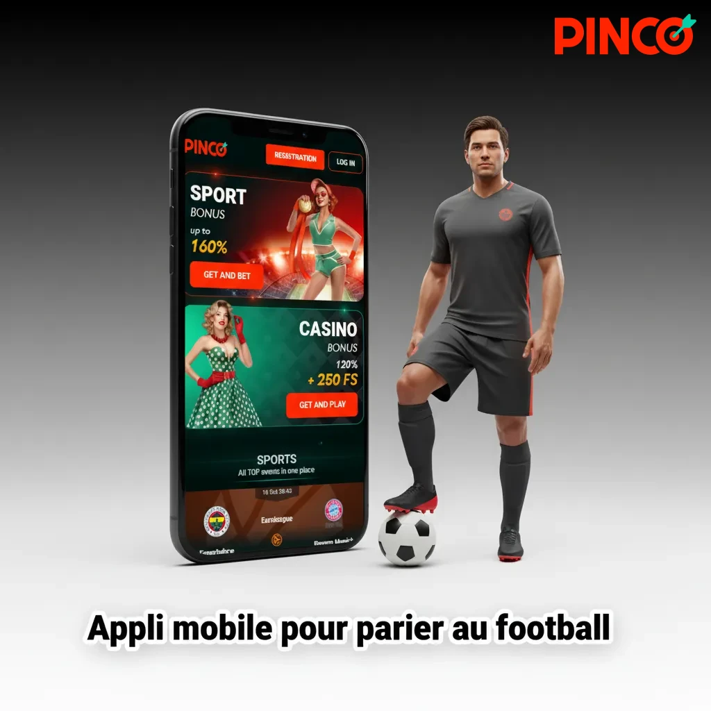 Écran de l’appli mobile Pinco pour parier au football, cotes en direct et suivi des matchs sur smartphone