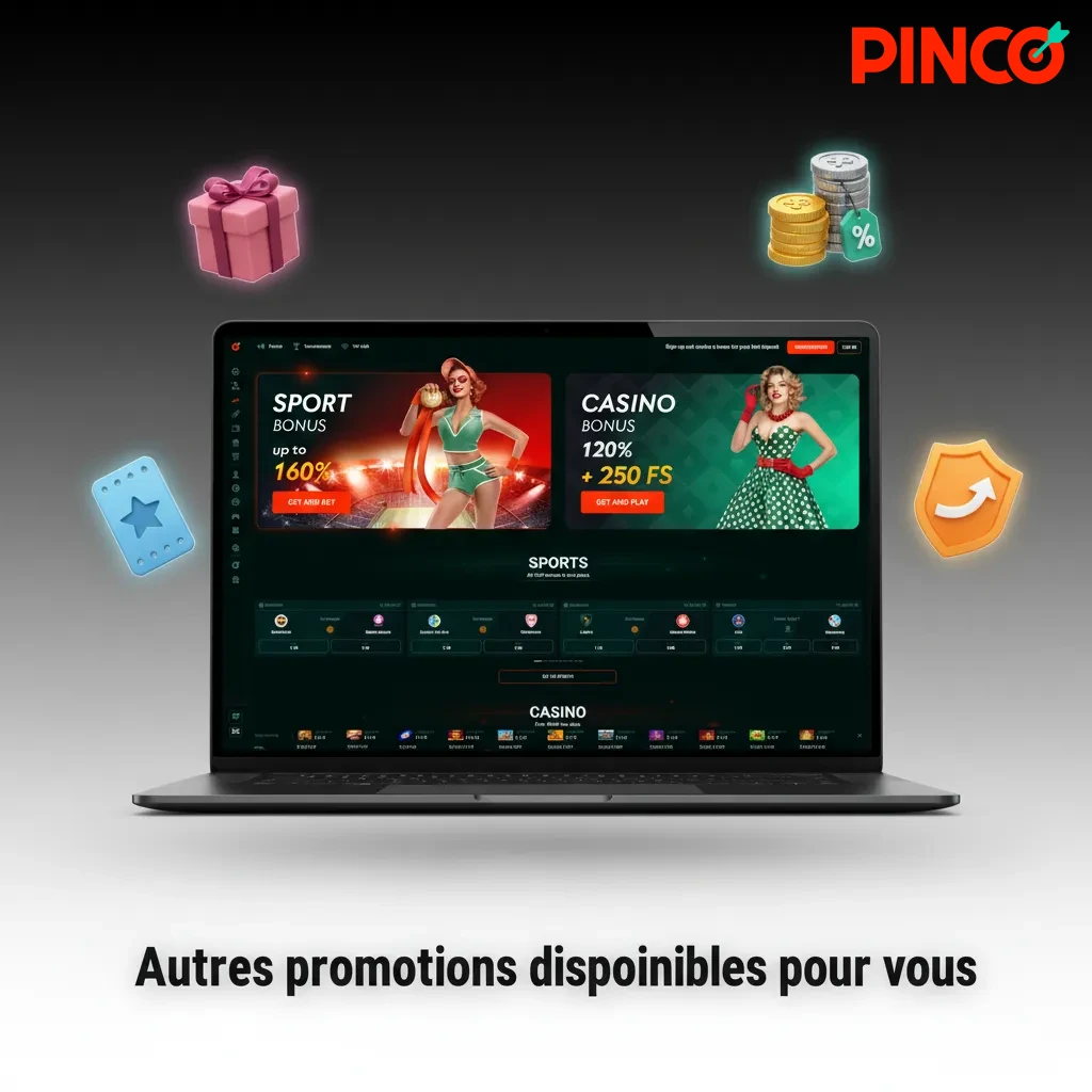 Promos Pinco: 50% week‑end + 50 tours, 10% cashback hebdo, tours du mardi, pari sans risque 20 $ CA, programme VIP.