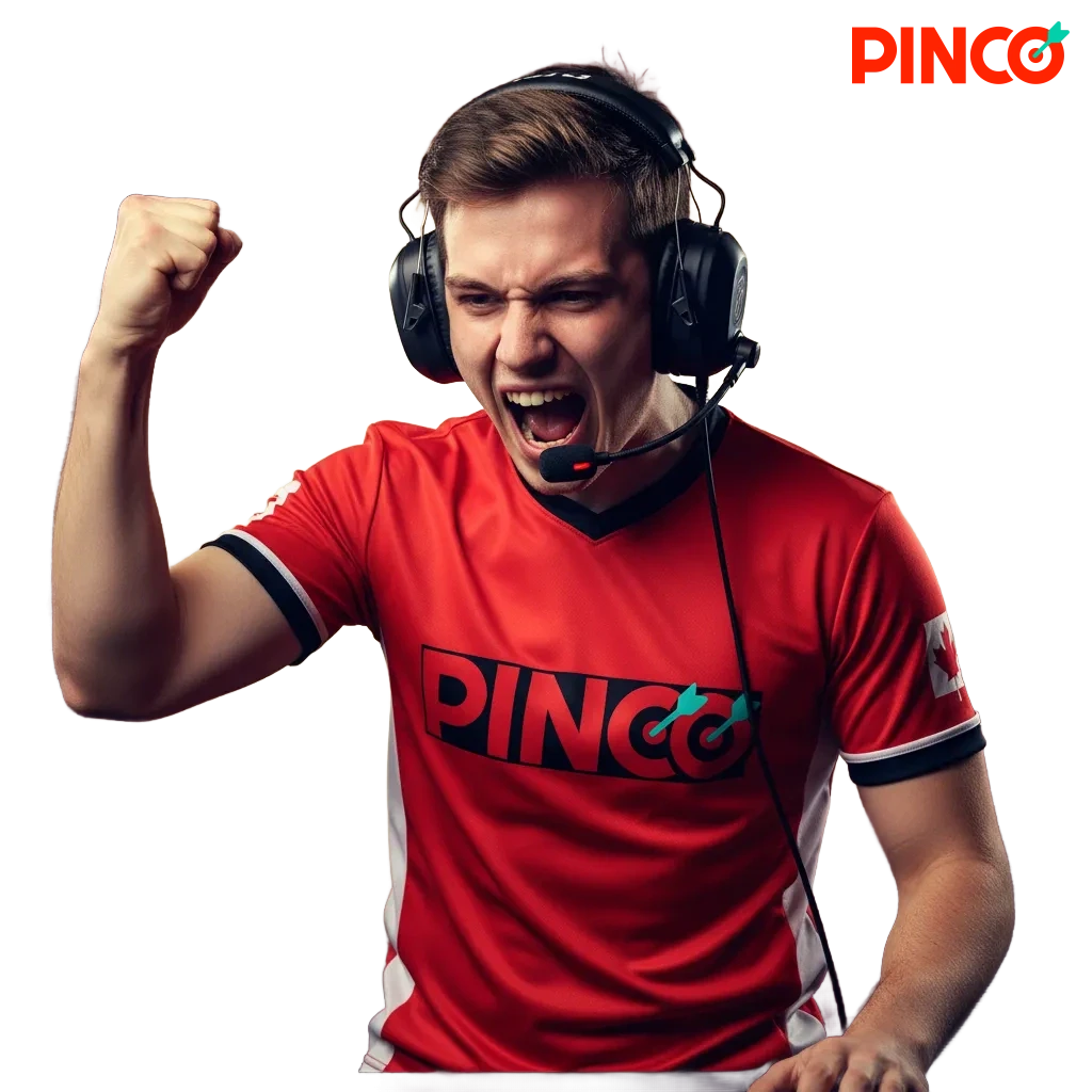 Pinco esports betting promo in Canada, highlighting sharp odds, live markets, mobile app, and C$7,500 + 250FS bonus.