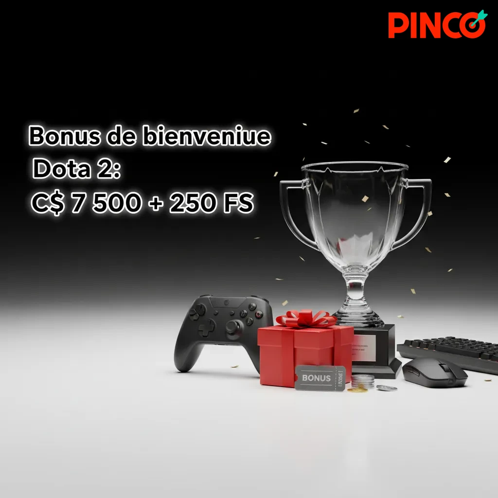 Bannière bonus Dota 2: C$7 500 + 250 FS pour le Canada, avec étapes d’inscription et logos Interac, Visa, Mastercard.