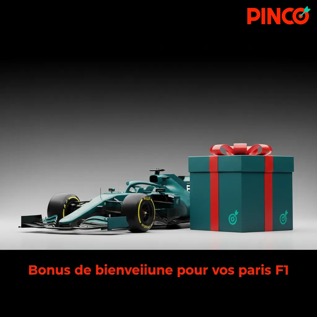 Bannière F1 annonçant un bonus de bienvenue pour paris sportifs, avec voiture de course et mention des conditions.