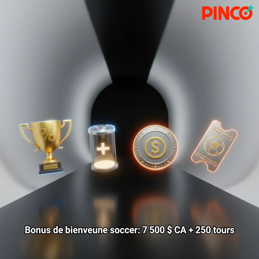 Offre de bienvenue soccer: jusqu’à 7 500 $ CA + 250 tours. Code SOCCER7500, dépôt min. 20 $.