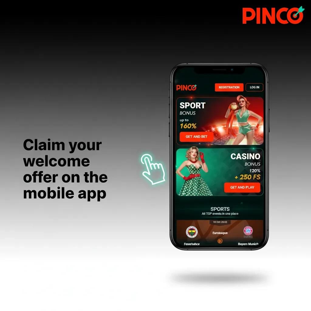 Smartphone showing Pinco app Promotions screen to claim welcome offer on iOS or Android.