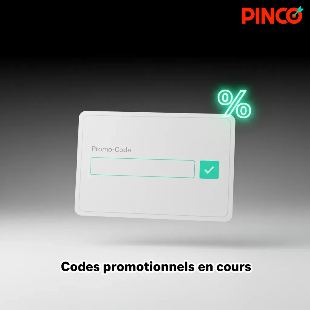 Tableau de codes promo actifs: PINCO250 250 tours gratuits, SPORT100 100% jusqu'à 100 $, LIVE50 50% jusqu'à 50 $