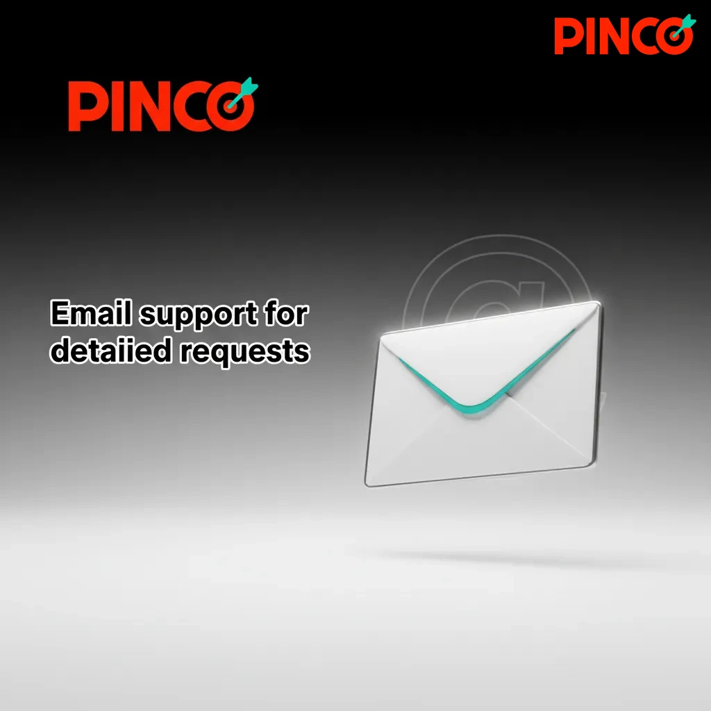 Email support for detailed requests; use support@pinco.ca, payments@pinco.ca, security@pinco.ca; 2–12h reply; attach JPG/PDF.