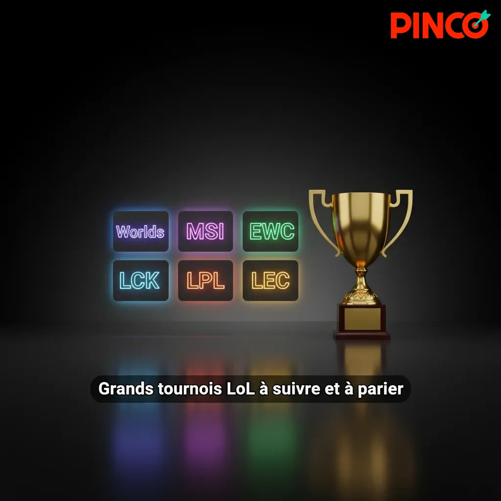 Compétitions LoL: Worlds, MSI, EWC, LCK, LPL, LEC, avec mise en avant des paris et cotes élevées.