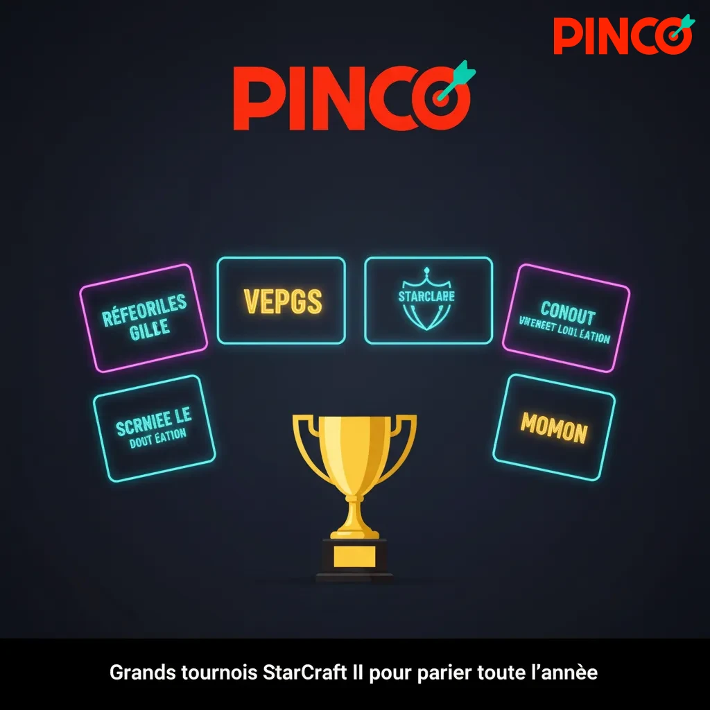 Visuel listant les grands tournois StarCraft II pour parier toute l’année: GSL, ESL Masters, IEM Katowice, TSL, EWC.