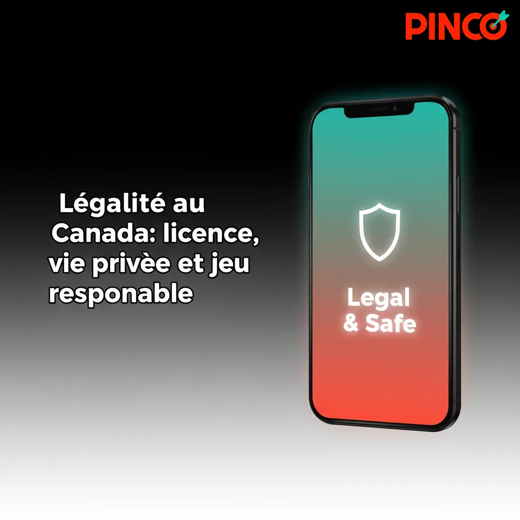 Carte du Canada avec icônes Pinco: licence, vie privée, jeu responsable; détails légaux accessibles en pied de page.