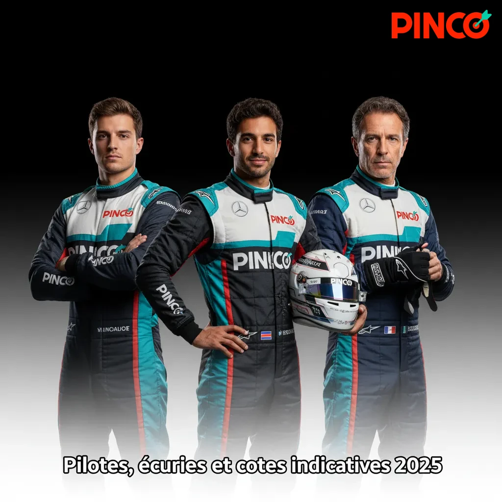Tableau 2025: écuries F1, pilotes pressentis et cotes indicatives (ex.), avec certains sièges à confirmer.