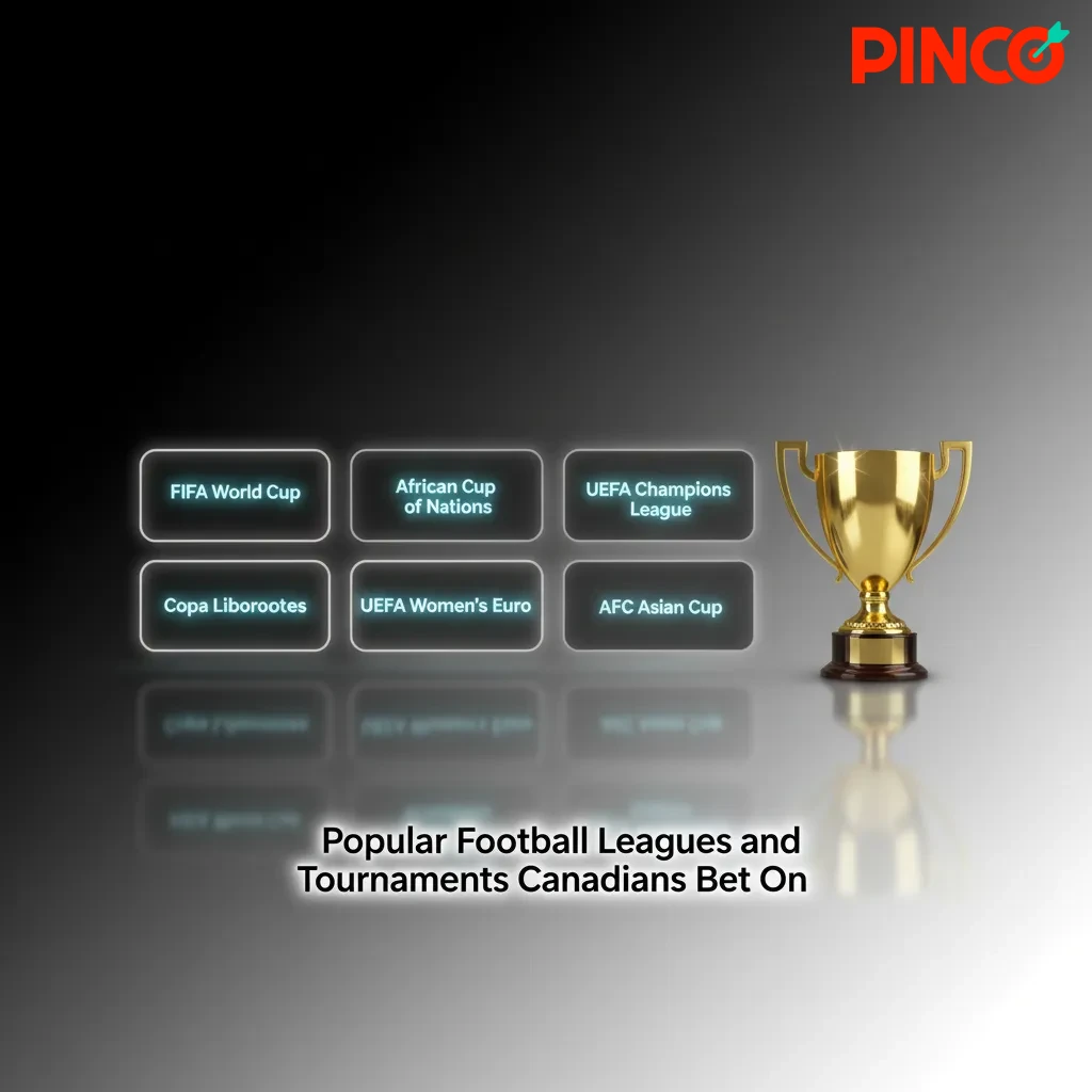 Collage of soccer league and tournament logos popular with Canadian bettors: World Cup, UCL, Premier League, MLS, CPL.