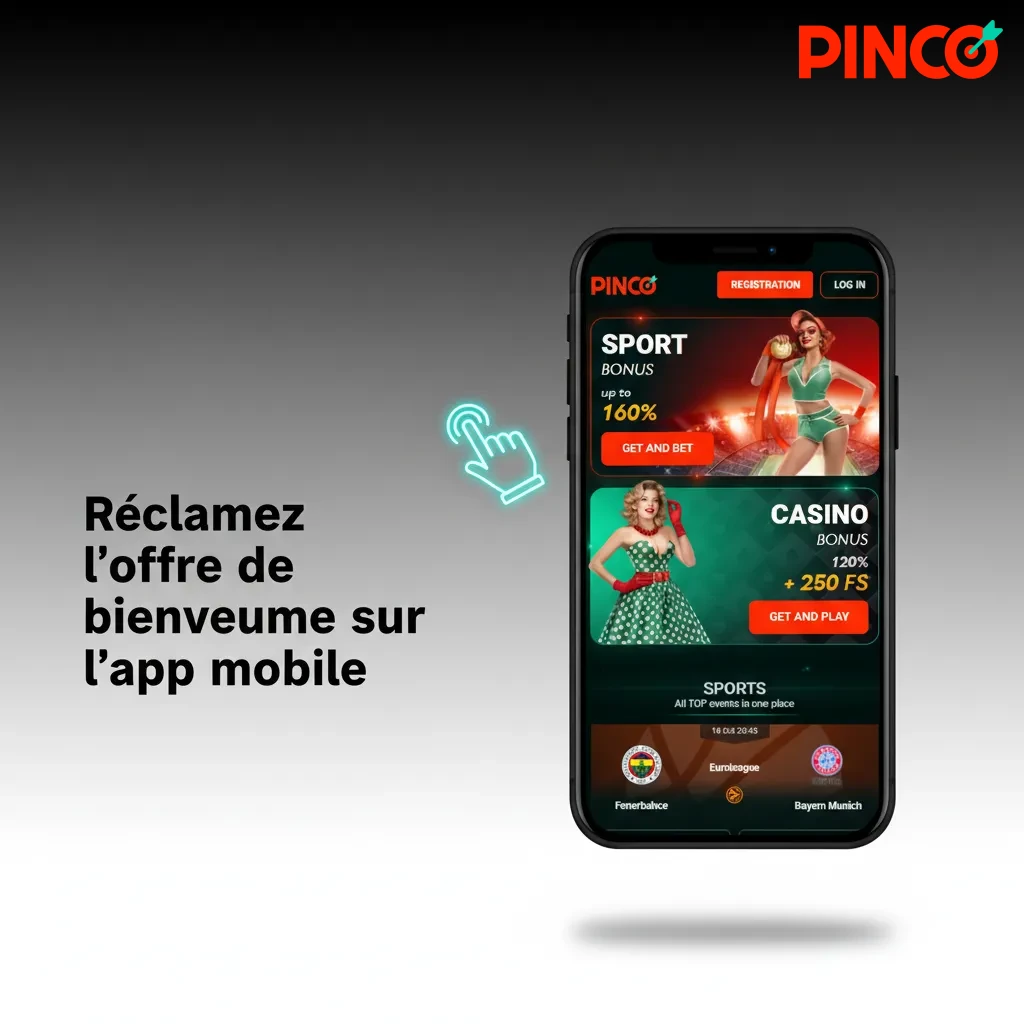 Écran de l’app mobile Pinco sur iOS et Android montrant comment réclamer l’offre de bienvenue et déposer 20 C$.