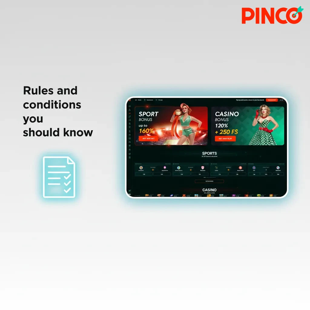 Rules and conditions graphic for Canada: legal age, single account, bonus wagering, KYC, and regional restrictions.