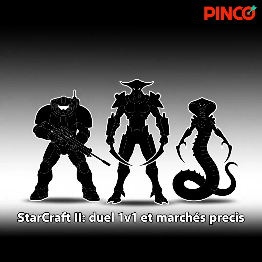 Infographie StarCraft II: duels 1v1, marchés pré-match/en direct, ESL, GSL, IEM, DreamHack, TSL; micro et macro clés.