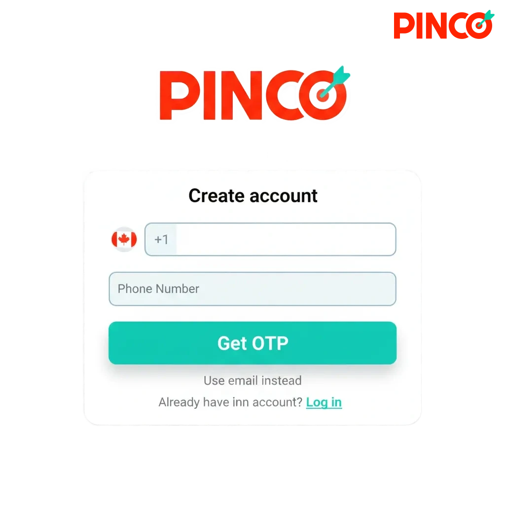 Pinco Canada: fast register, sign in, verification for casino & sports betting; C$7,500 + 250FS bonus; desktop and mobile.