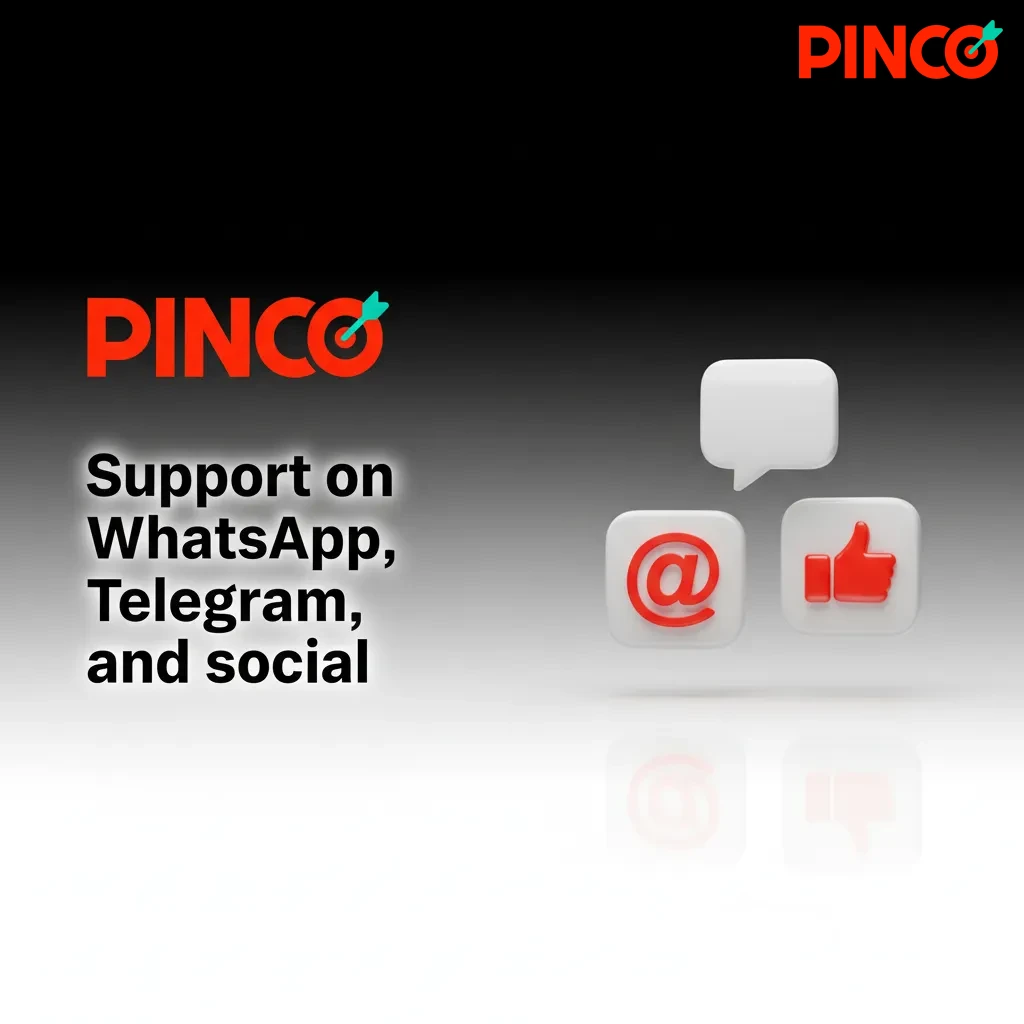 Pinco support via WhatsApp, Telegram, Messenger, X; 15–60 min replies; use for short queries; never share passwords or codes.