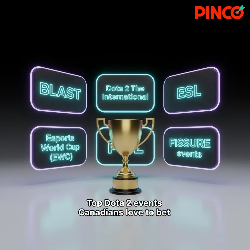 Banner showing top Dota 2 betting events in Canada: The International, BLAST, ESL, EWC, PGL, FISSURE, with ET/PT times.