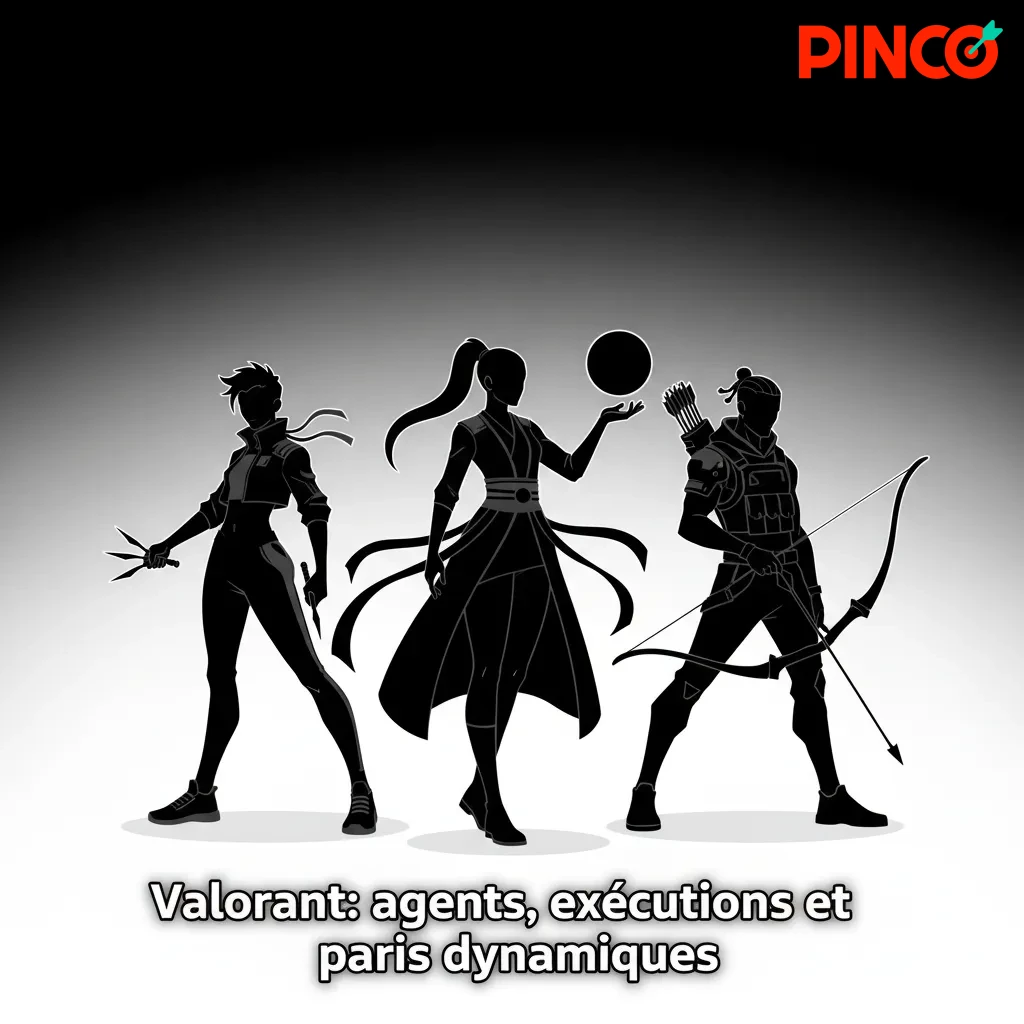 Agents de Valorant avec interface de paris en direct: vainqueur, rounds, cartes, et événements VCT Champions et Masters.