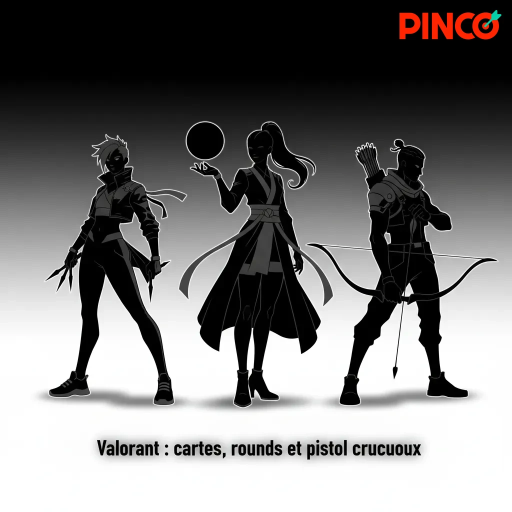 Infographie Valorant: cartes fortes, totaux de rounds, handicaps et pistol rounds, avec tournois VCT listés.