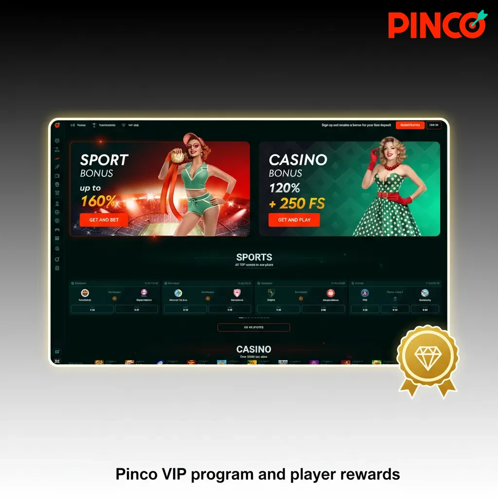 Pinco VIP program tiers: points-based progression to perks like higher withdrawal limits, VIP support, tailored promos.