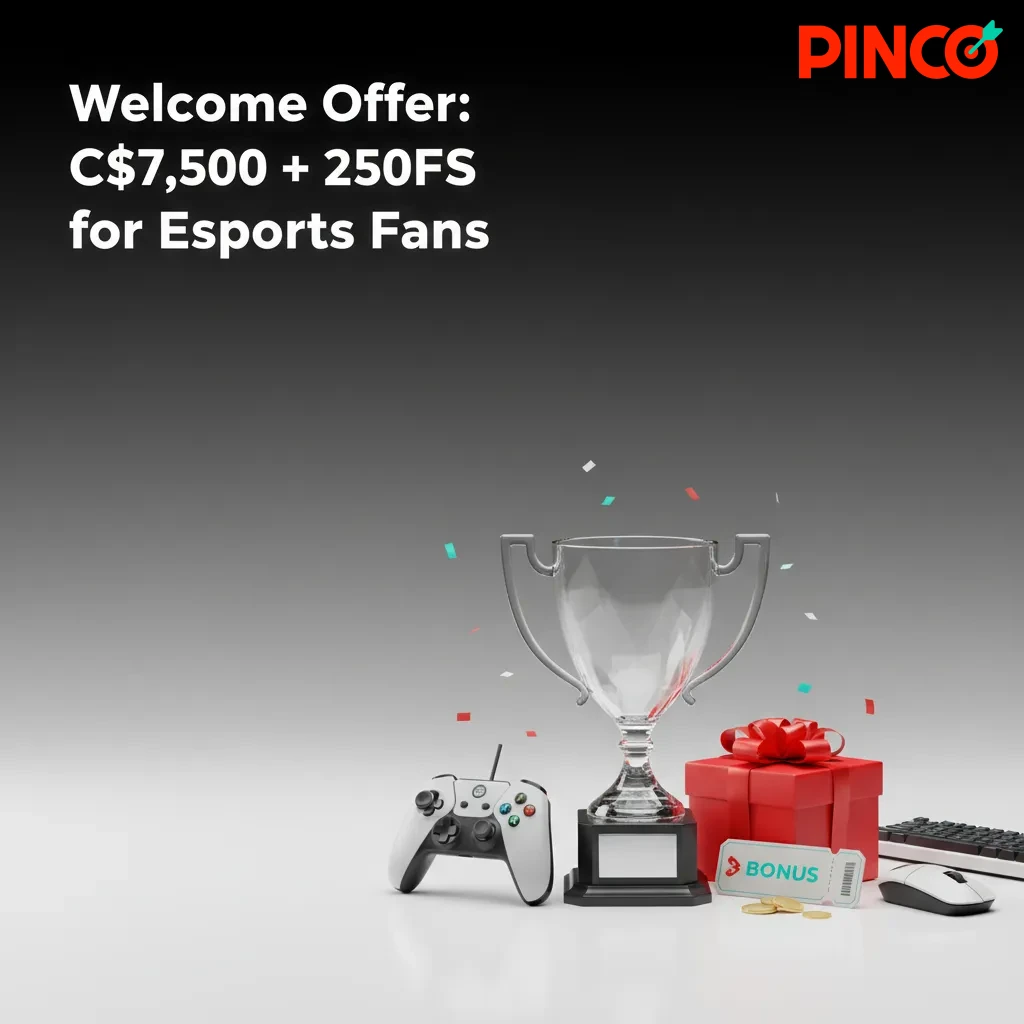 Banner for esports welcome offer: C$7,500 bonus + 250 free spins; steps to claim; wagering terms apply.