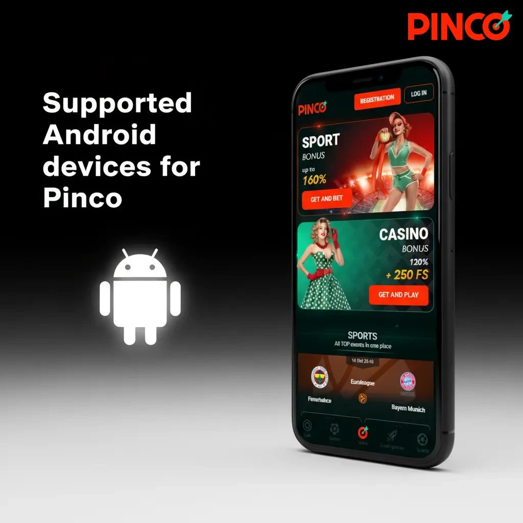 Supported Android devices for Pinco: Samsung S24/S23/A55, Sony Xperia 1 VI, Pixel 9/8, OnePlus 12, Huawei P60 Pro, and more.