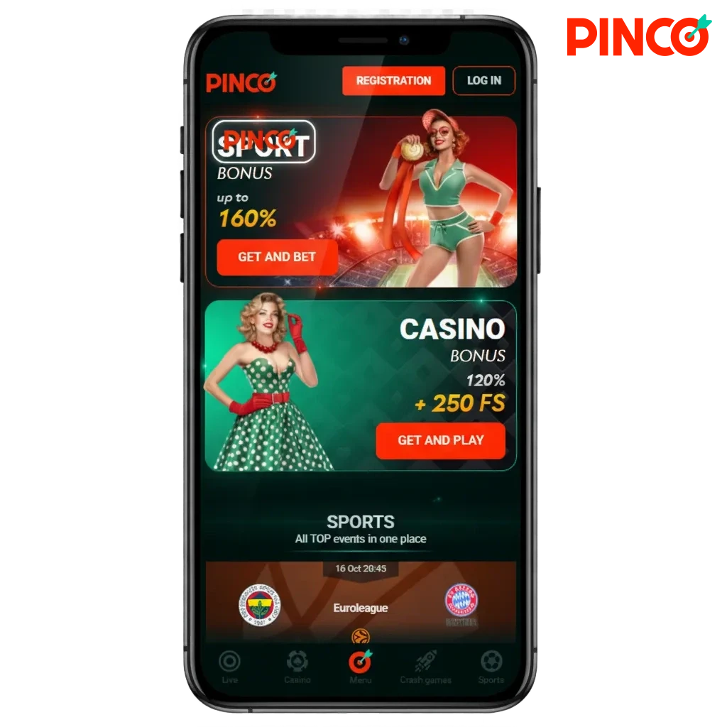 Téléchargez l’appli Pinco sur Android et iOS: multilingue, sports et casino, bonus 100 % jusqu’à 7 500 $ CA + 250 tours.