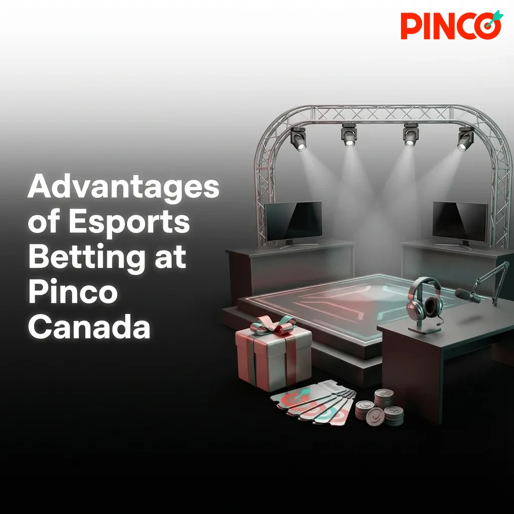 Pinco Canada esports betting platform showing welcome bonuses, payment options, and mobile app features for players