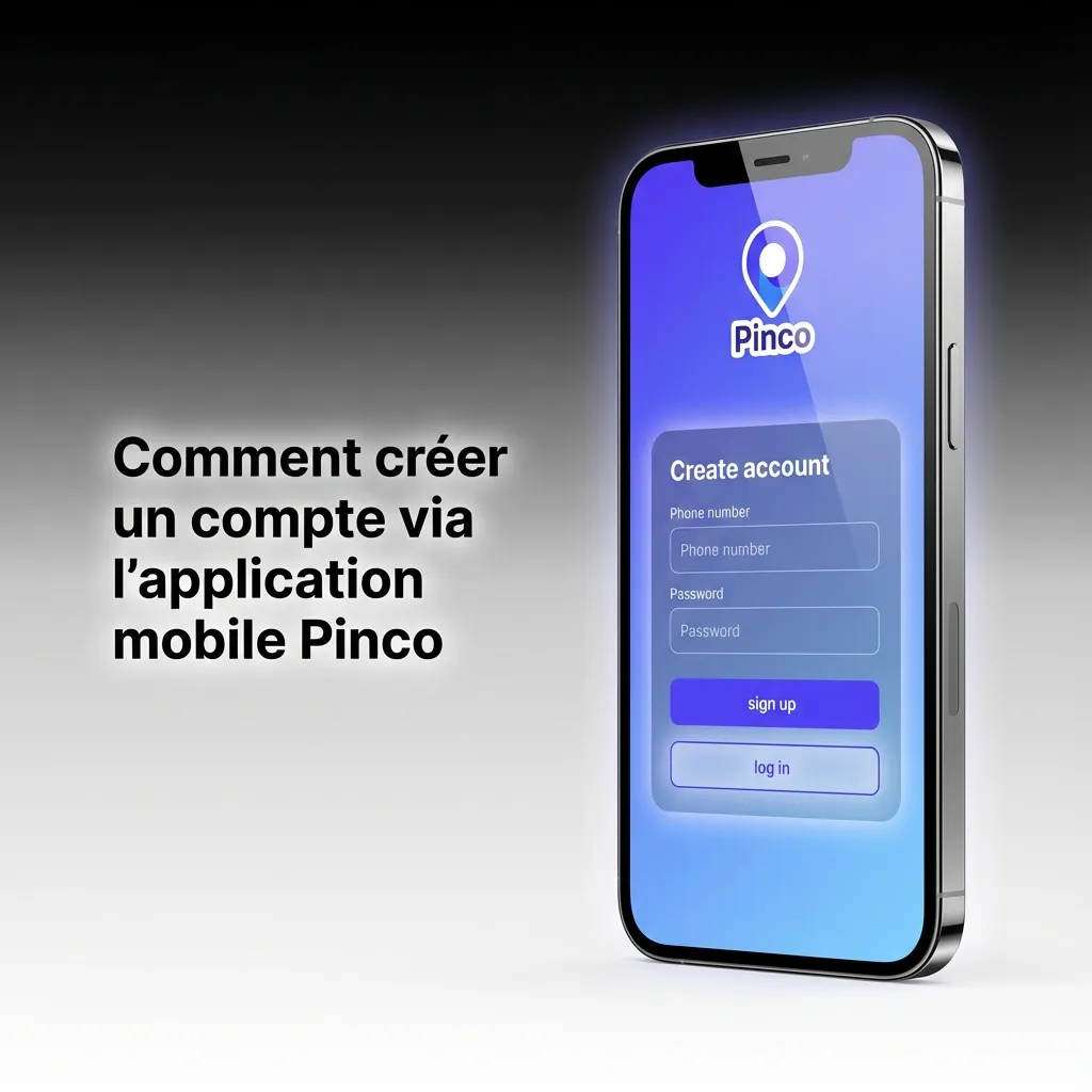 Pinco mobile app registration screen showing signup button and form fields for creating a new account