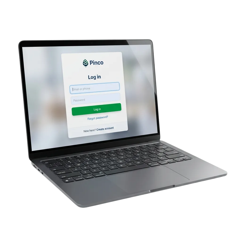 Écran de connexion Pinco pour accéder aux paris sportifs et jeux de casino au Canada