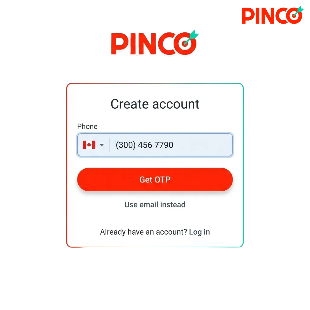 Pinco online casino registration page showing account creation steps for Canadian players to access games and bonuses