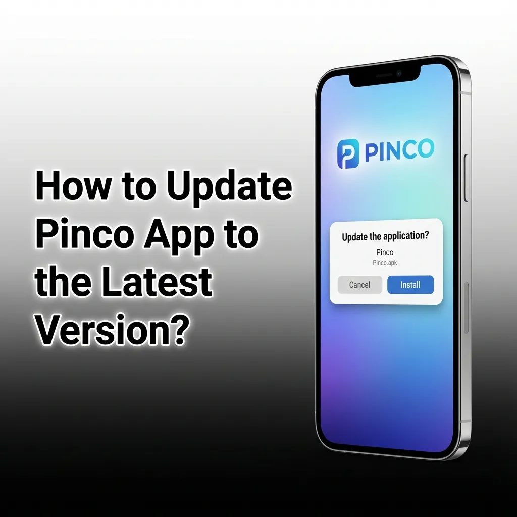Smartphone screen showing Pinco app update notification with download progress bar and version information displayed