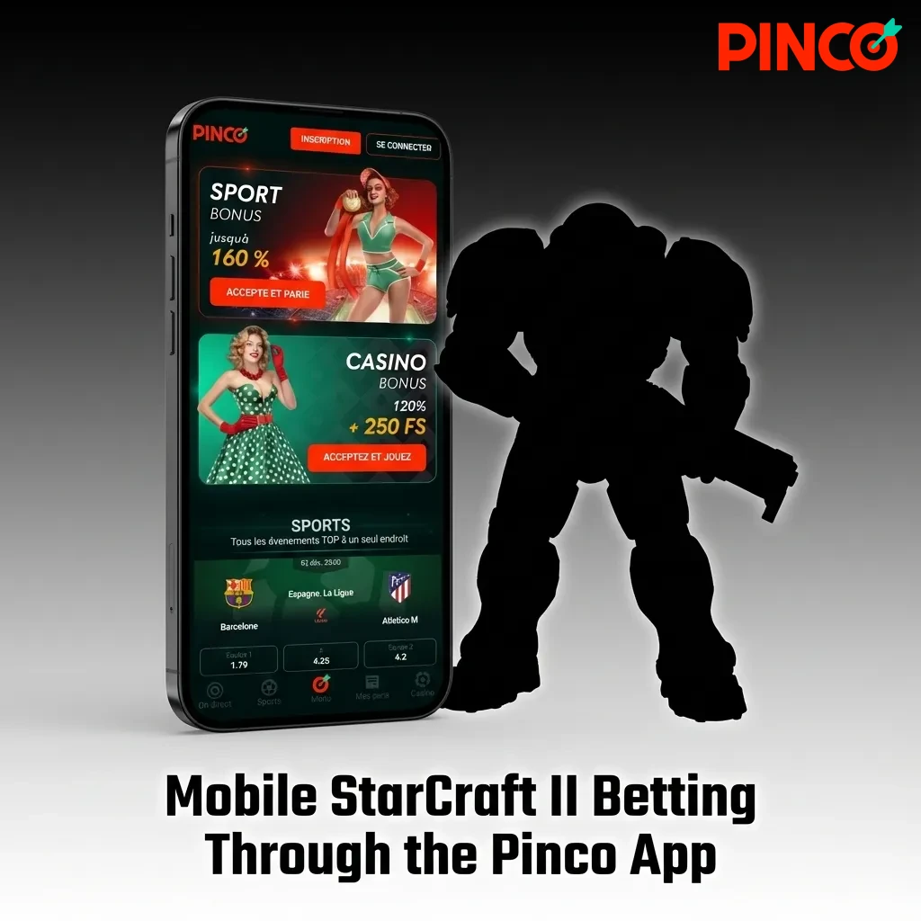 Smartphone displaying Pinco betting app with StarCraft II esports matches and betting options on screen