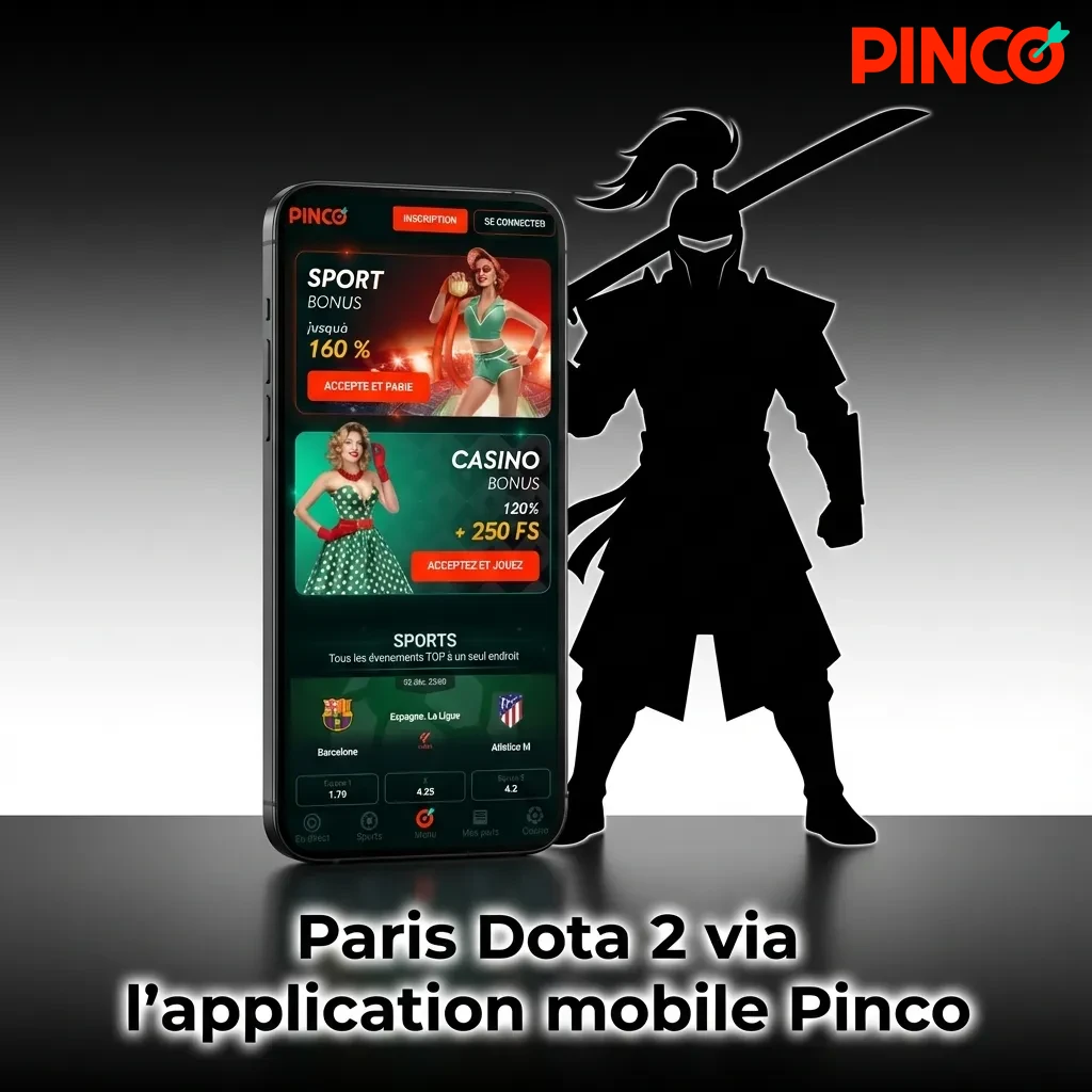 Pinco mobile app interface showing Dota 2 betting options and esports section on smartphone screen