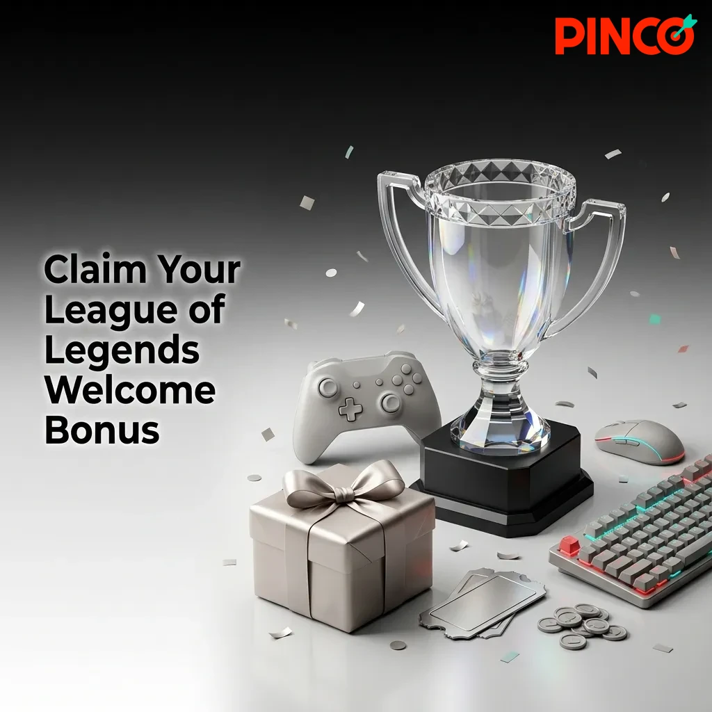 League of Legends welcome bonus promotion showing registration steps and reward options for Canadian players at Pinco