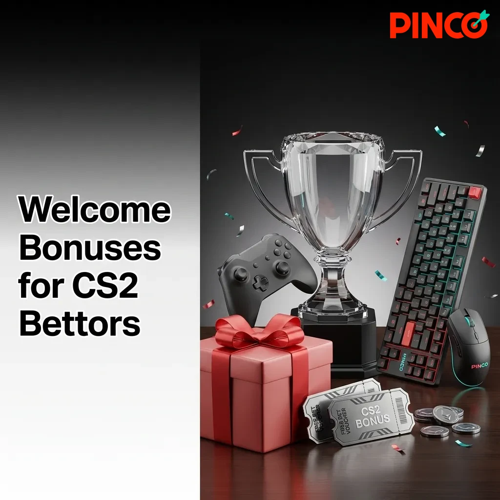 CS2 betting welcome bonus guide showing registration steps and wagering requirements for casino and sports offers at Pinco