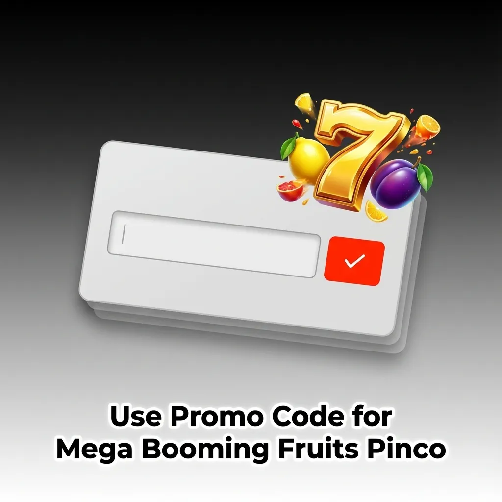 Promo code BOOM250 displayed on Pinco casino interface for Mega Booming Fruits bonus spins offer